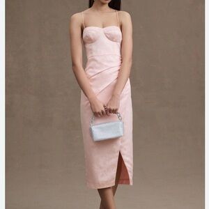 BHLDN Levi Corset Ruched Satin Jacquard Side-Slit Midi Dress size 4